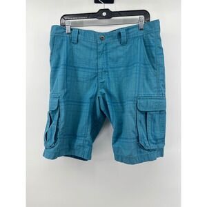 The North Face Mens Cargo Shorts Teal Blue Plaid Ripstop Hiking Size 34 Regular